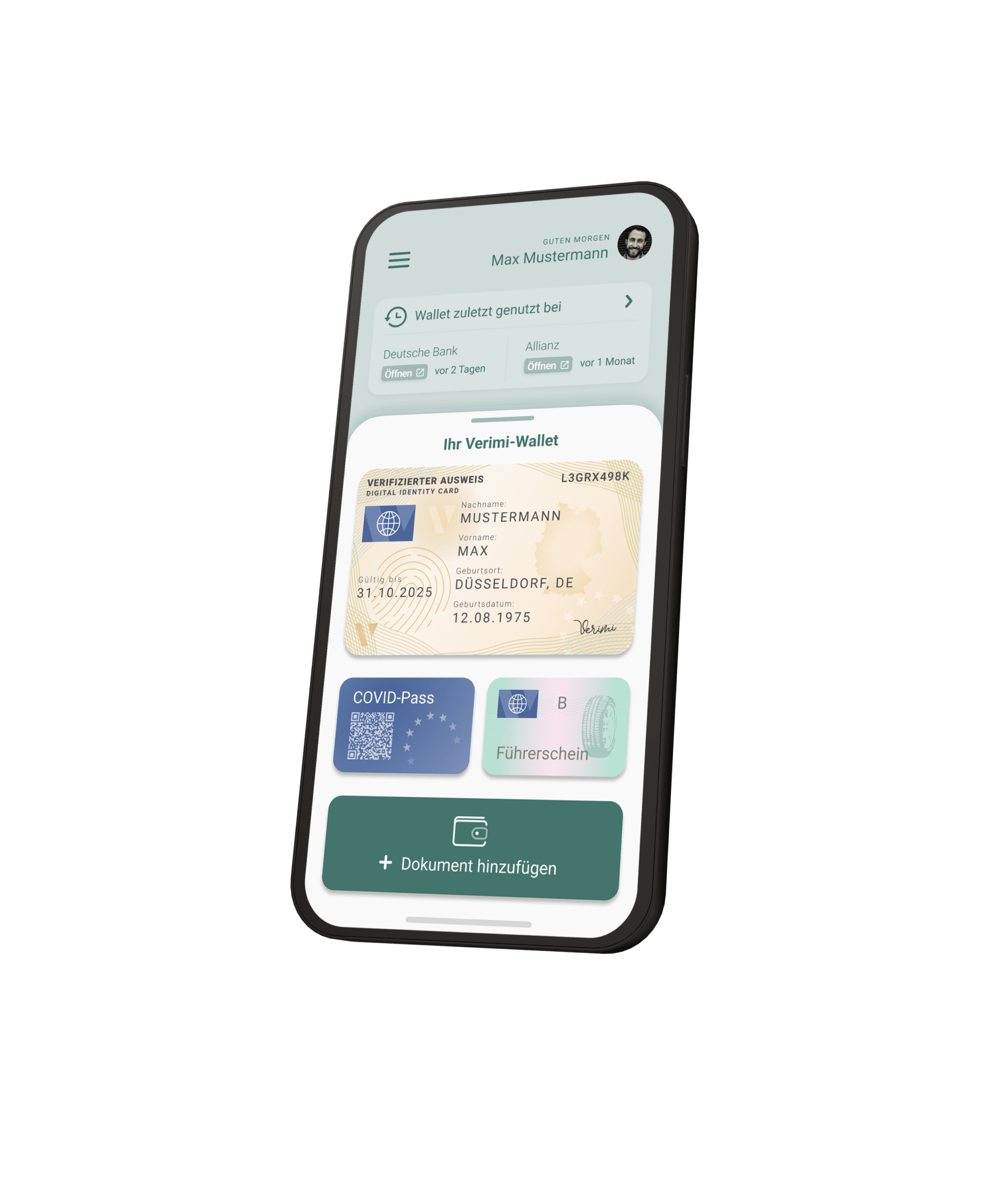 A Smartphone Screen showing the Verimi Wallet Screen App